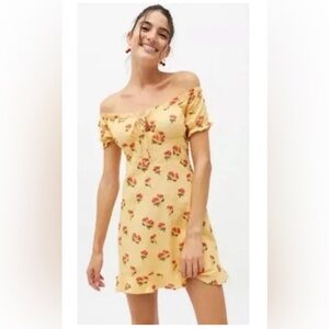 Urban Outfitters Yellow Cherry Print Off the Shoulder Top